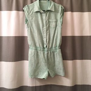 Teal acid wash romper