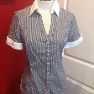 Retro houndstooth blouse with French cuff sleeve