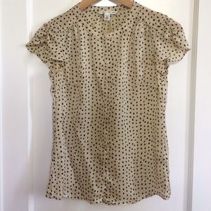 Banana Republic silk blk/cream polka dot s/s top