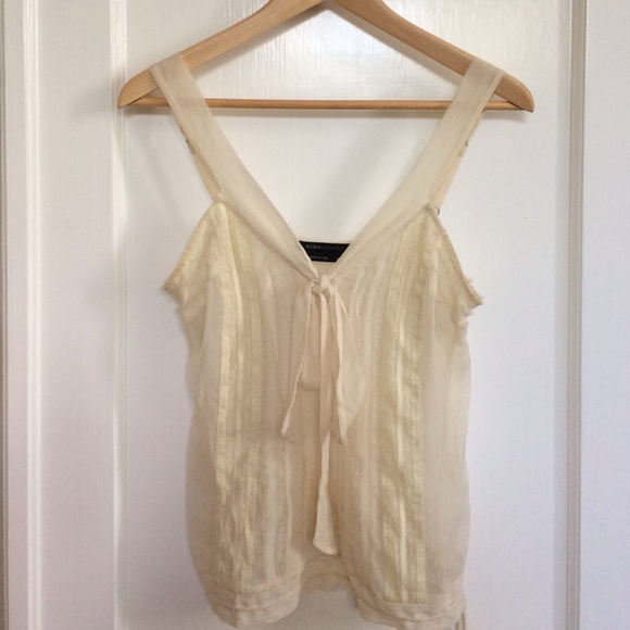 BCBG sheer silk cream tank with lace detail