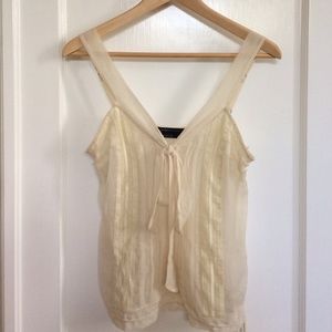 BCBG sheer silk cream tank with lace detail