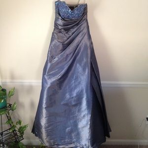 Blue formal dress with beaded designs