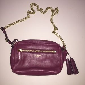 Coach: Cranberry and Gold Leather Crossbody Bag