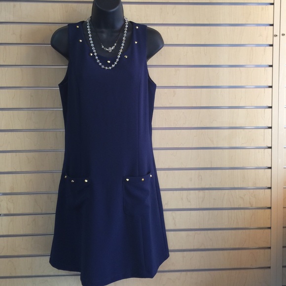 Royal blue dress with pockets and gold studs