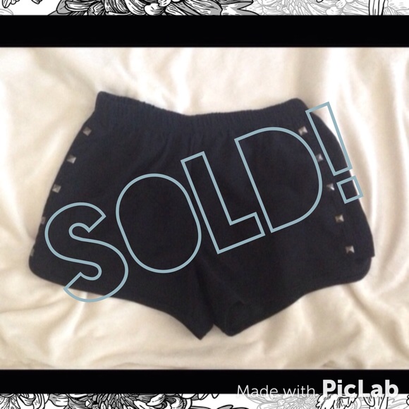 SOLD Black studded jogger shorts - Picture 1 of 3
