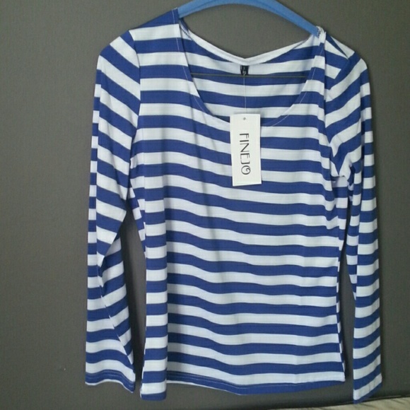 Blue and white stripe shirt.