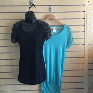 Black or teal. Silver/bronze studs. Back open.