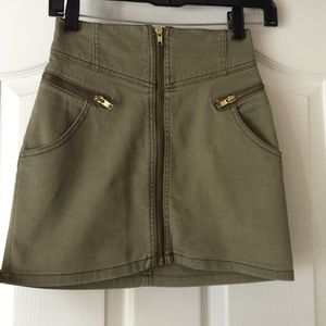 Army Green Jean Zipper Skirt