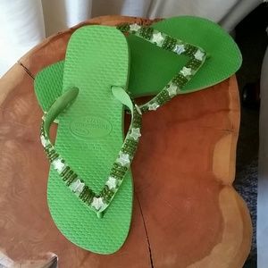 Apple Green Havianas with Cute Star Beading