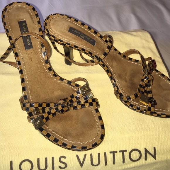 Louis Vuitton Shoes - Louis Vuitton Damier Ebene Sandals Kitten Heels