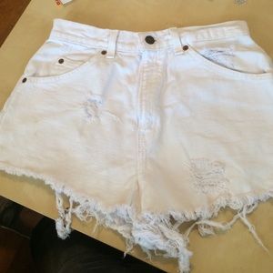 Levi's white hand distressed high waisted shorts