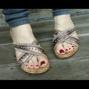 Metallic and studded Dezario wedges