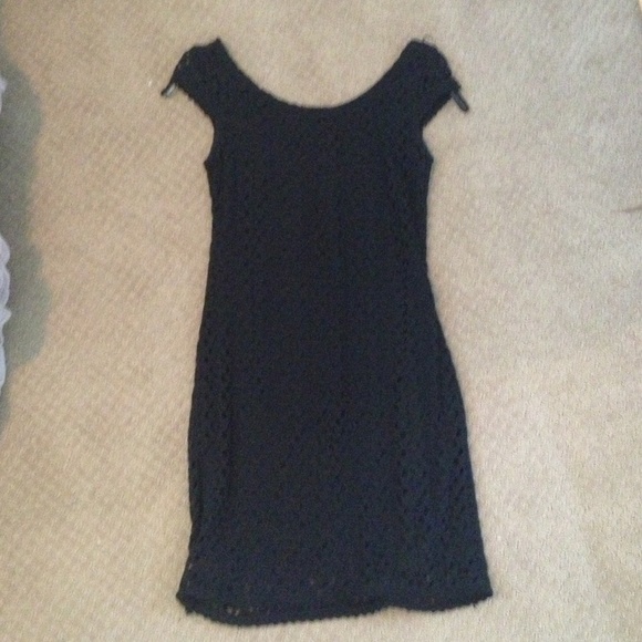 Brass plum eyelit/lace tight black dress