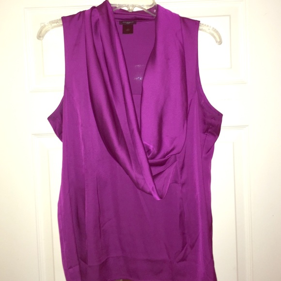 Magenta, cowl-neck, silk blouse