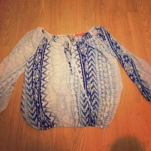 Blue Tribal Patter Peasant Top