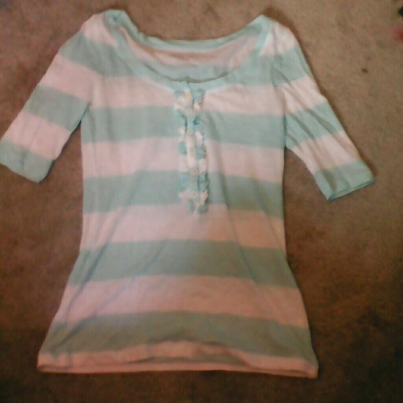 Teal and white striped shirt with ruffles - Picture 1 of 1