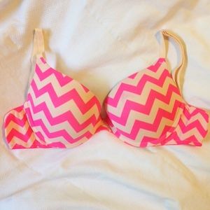 PINK neon pink and nude stripped push up bra