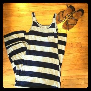 Long blue and grey maxi dress