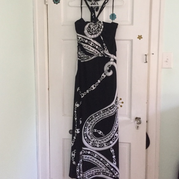 Black and white halter neck maxi dress