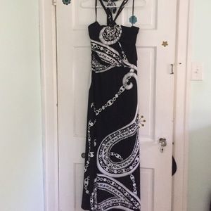 Black and white halter neck maxi dress