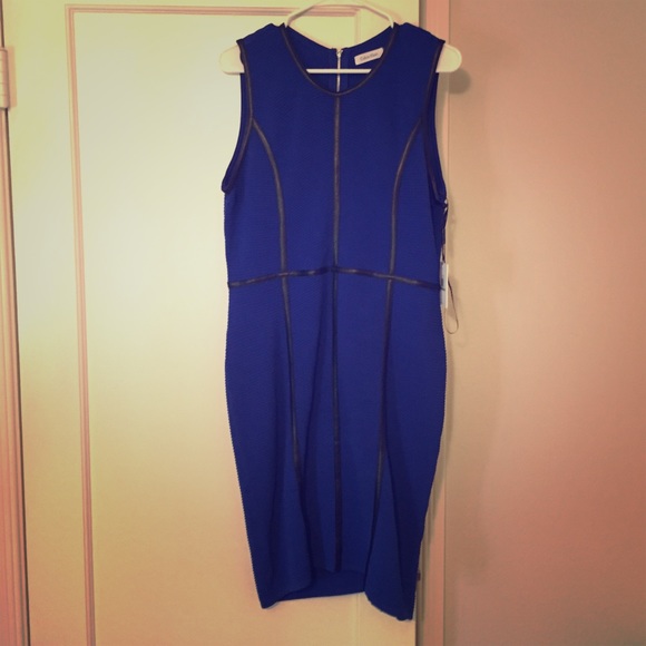 Electric blue Calvin Klein fitted neoprene dress