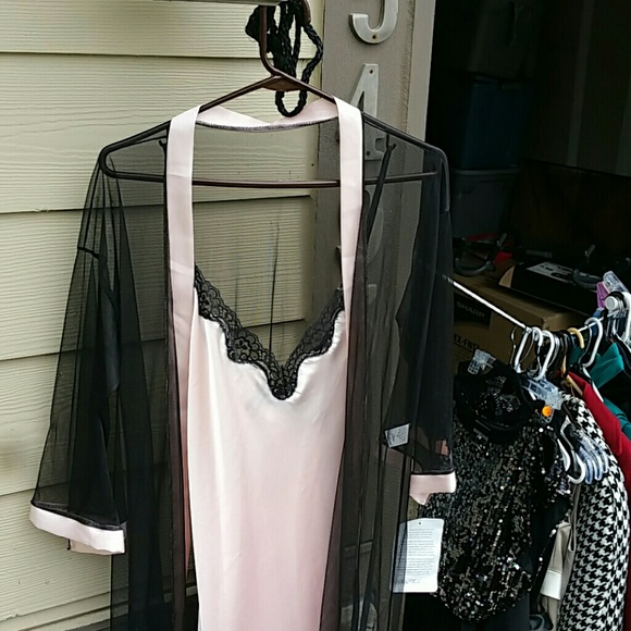Long satin nightgown with robe