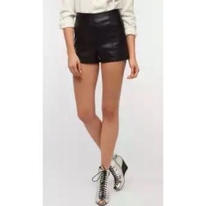 black faux leather high-waisted shorts w zipper