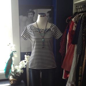 Boat neck Striped Black and White Top