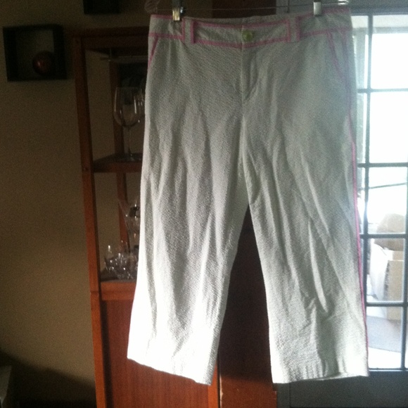 Lilly Pulitzer green seersucker crop pants