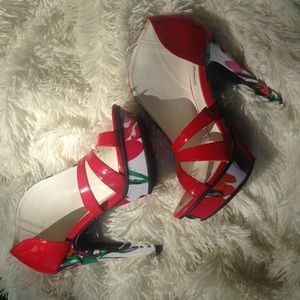 Red floral Michael Antonio heels