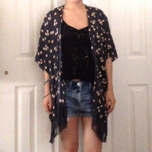 Black Floral Fringe Kimono