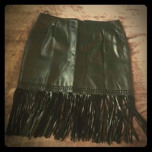 Black leather fringe skirt