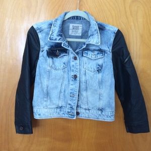 Zara denim jacket pleather sleeves size l