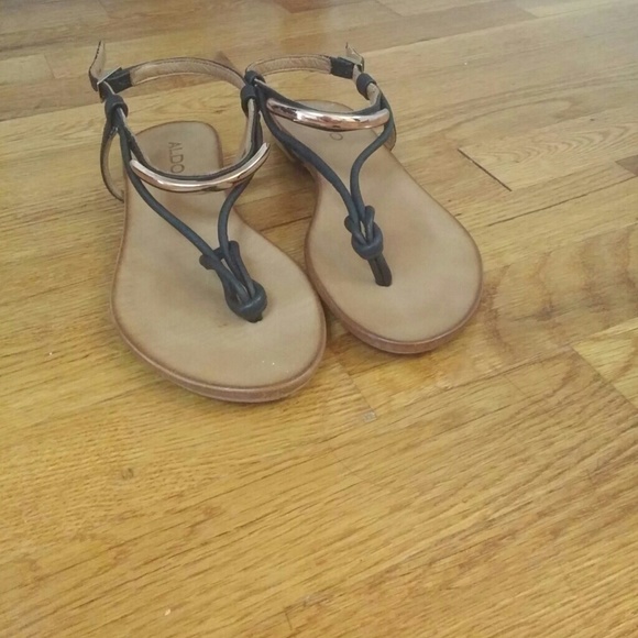 ALDO Shoes - Black leather gold bar sandals