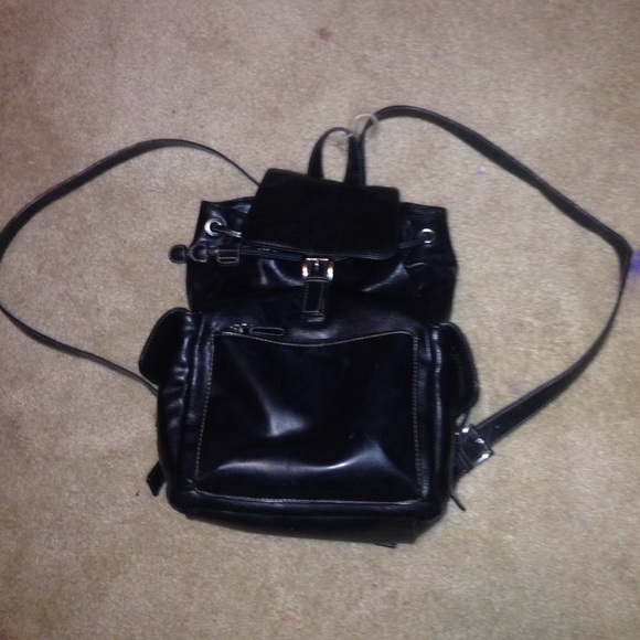 Black leather medium sized back pack