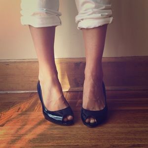 Navy patent leather wedge - L.K. Bennett size 39