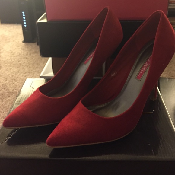 Red faux suede high heels