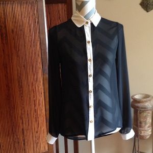 Black and White Long Sleeve Sheer Top