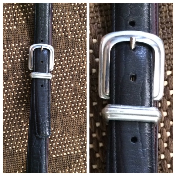 Silver tone buckle on embossed croc belt