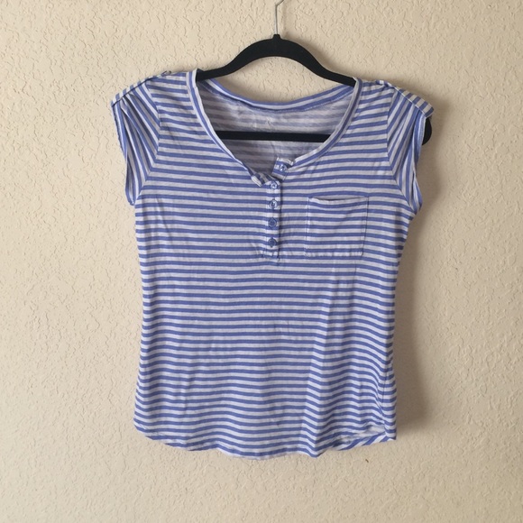 Blue and White Striped Short Sleeve Top