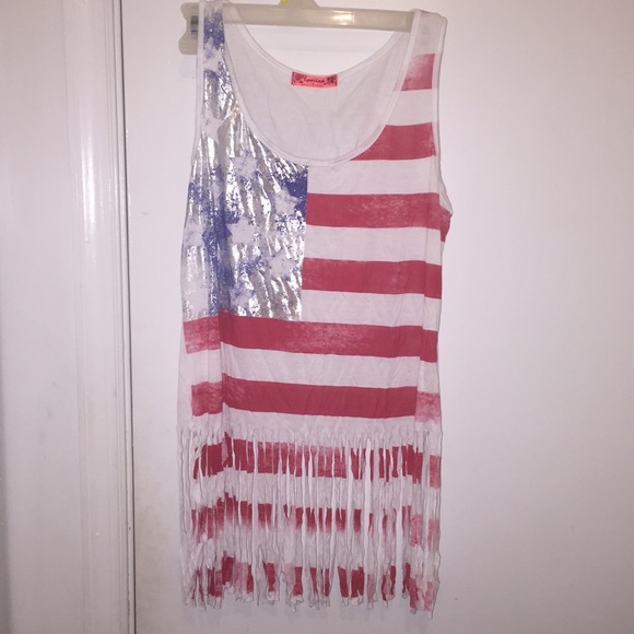 Distressed fringed American flag top
