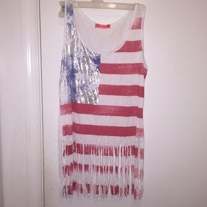 Distressed fringed American flag top