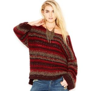 Free People Dolman-Sleeve Striped Slouchy Sweater