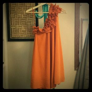 Orange one shoulder ruffle dress