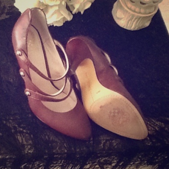 Vince Camuto Triple Strap Burgundy Heels