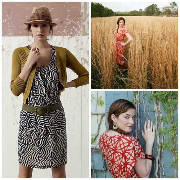 Anthropologie Red & Tan Counting Angles Dress - XS