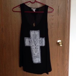 Black Tank Top with a White Detailed Cross