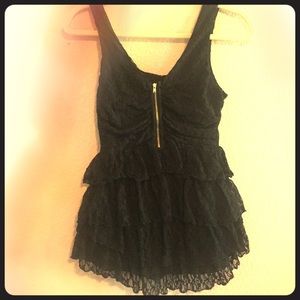 Victoria's Secret Black Lace Ruffled Zip Tank
