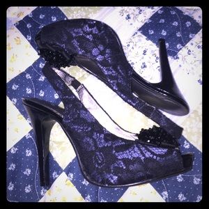 Black Lace Sling Backs