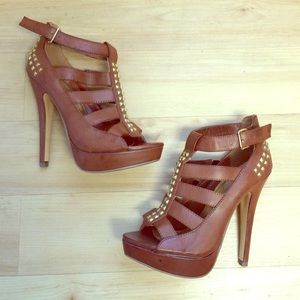 Brown strappy studded heels